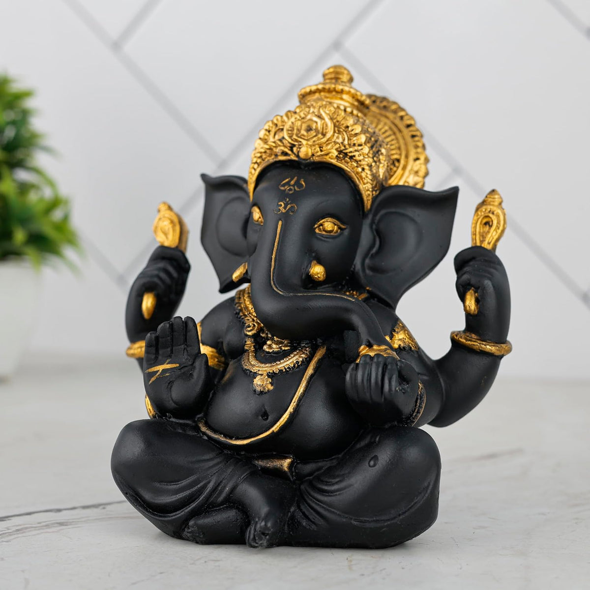 Ganesh ji murti Idol Statue Showpiece Home Decor Items for Living Room and Gifts (Black Golden)