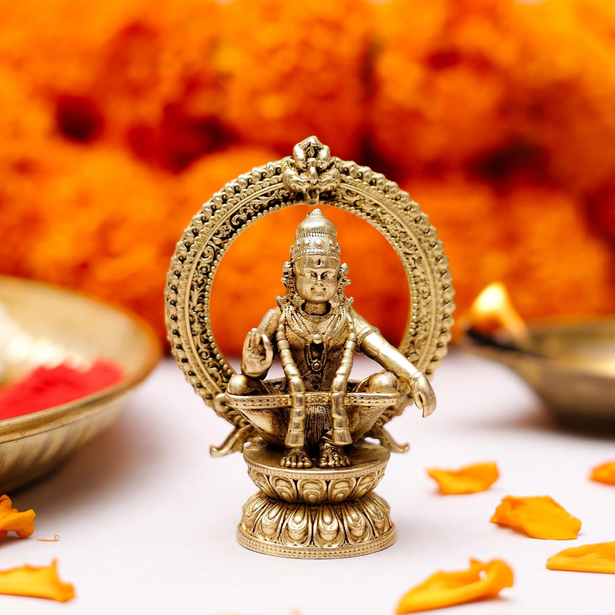 2.5 Inch Pure Brass Lord Ayyappa Idol | Decorative Murti for Home Temple, Mandir, Office Desk & Puja Room | Spiritual Showpiece, Festive Gift & Religious Home Decor