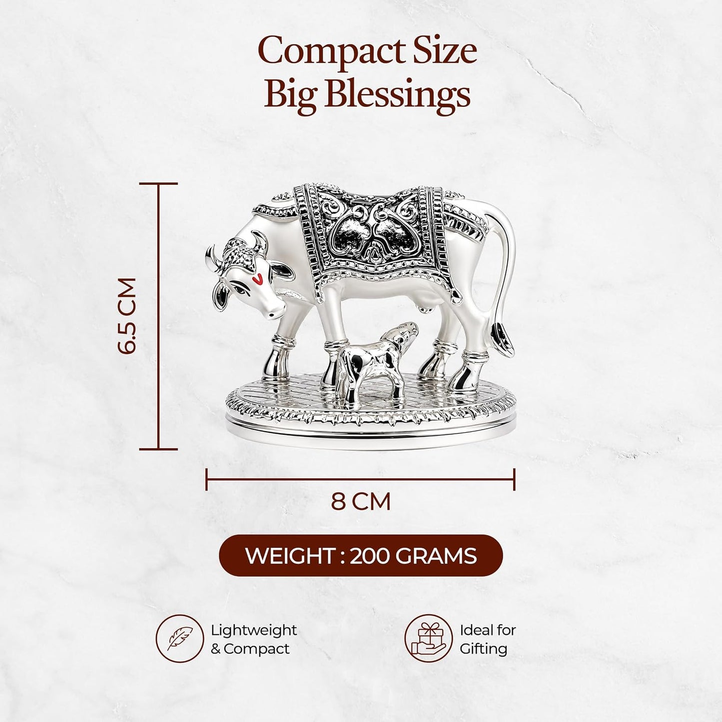 UNOVATE Kamdhenu Cow Idol for Home Temple, Pooja Room & Office Desk, Silver