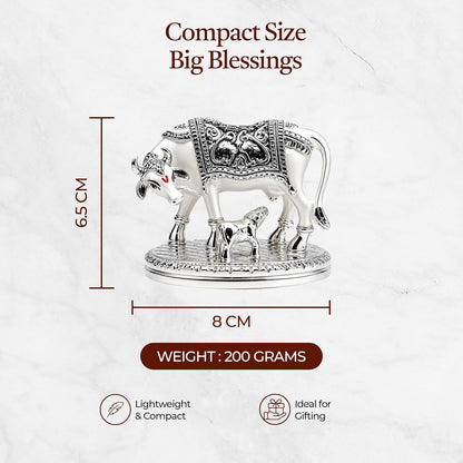 UNOVATE Kamdhenu Cow Idol for Home Temple, Pooja Room & Office Desk, Silver