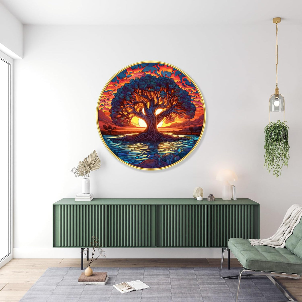 Tree modern art Premium Sparkle lamination Golden Slim Frame 50.8 cm x 50.8 cm Large Size, For Home/Office/Hotel painting GRL-35