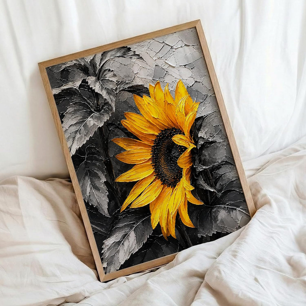Sunflower Monochrome Framed Wall Art, Natural, 10x13 Inches