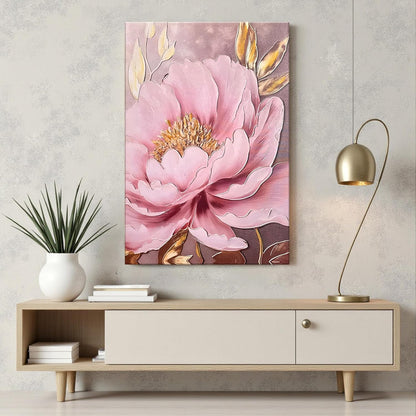 Stretched Canvas Pink Peony Wall Art Painting Abstract Floral Canvas 3D Textured Painting for Living Room Abstract Paintings for Bedroom Office Wall Décor Hand Painted Art 61x91 cm