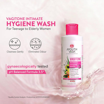 Ayouthveda Vagitone Intimate Hygiene Wash | Enriched With Aloe Vera, Amla & Green Tea | PH Balancing Formula, Prevents Dryness, Itchiness & Bad Odor | For Women (Pack Of 1-100ml)