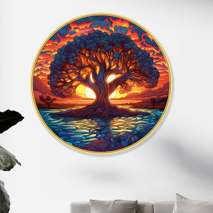 Tree modern art Premium Sparkle lamination Golden Slim Frame 50.8 cm x 50.8 cm Large Size, For Home/Office/Hotel painting GRL-35