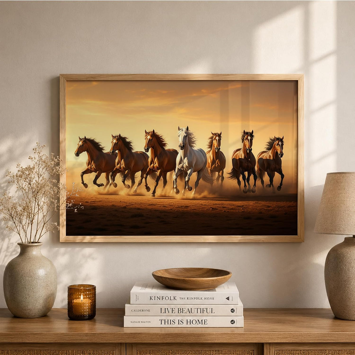 7 Horse Vastu Wall Painting (Landscape Collection) (Natural, Design 04, 13x19 Inch)