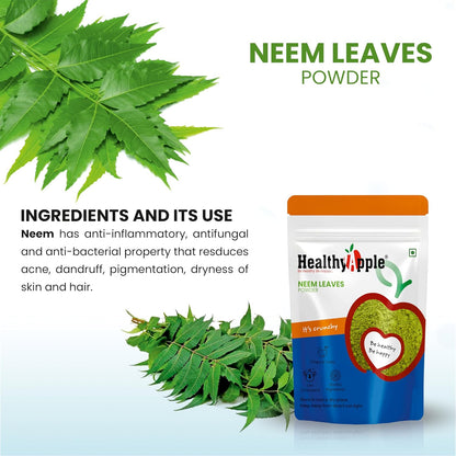 Healthy Apple Pure Neem Leaves Powder (100g) - 100% Natural Ayurvedic Herbal Supplement for Acne Control, Glowing Skin, Anti-Dandruff Hair Masks & Scalp Nourishment - Multipurpose Face Pack