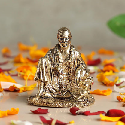 Saibaba Brass Idol for Pooja Room | Small Brass Saibaba Murti for Home Temple | Decorative God Statue (Design01: L4 x W4 x H5 cm)