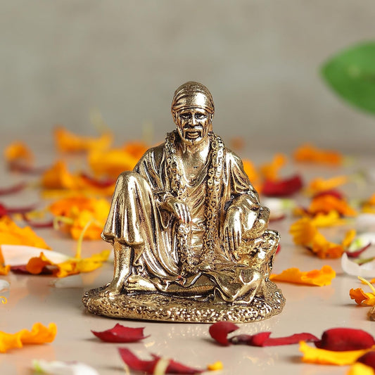 Saibaba Brass Idol for Pooja Room | Small Brass Saibaba Murti for Home Temple | Decorative God Statue (Design01: L4 x W4 x H5 cm)