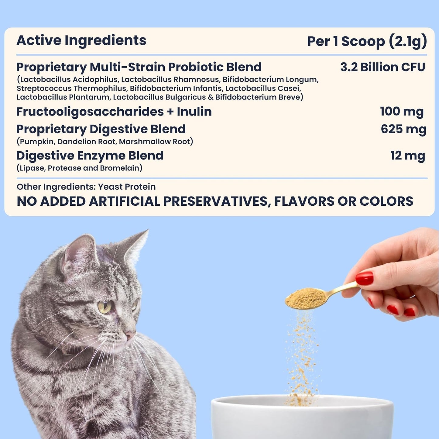 My Fur Child Advanced Digestive Formula for Cats | 3.2Bn CFU/Scoop, 9-Strain Probiotics, Prebiotics, Digestive Enzymes & Herbs | Gut Health, Immunity & Digestive Support | Lasts Up to 50 Days for Adult Cat