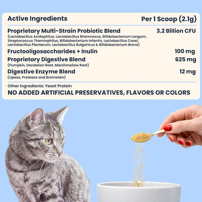 My Fur Child Advanced Digestive Formula for Cats | 3.2Bn CFU/Scoop, 9-Strain Probiotics, Prebiotics, Digestive Enzymes & Herbs | Gut Health, Immunity & Digestive Support | Lasts Up to 50 Days for Adult Cat