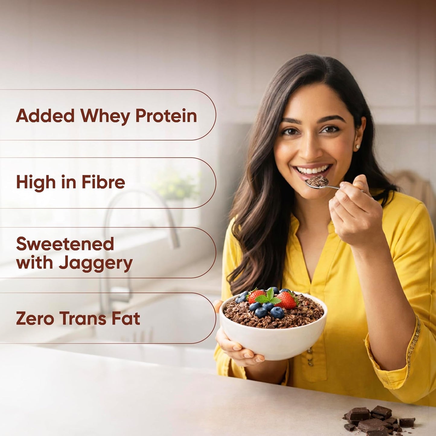 Pro.Fitness 27g High Protein Oats (By MyFitness) | Dark Chocolate Oats with Almonds, Pumpkin Seeds and Raisin | Chocolate Rolled Oats with Jaggery - No Refined Sugar | Breakfast Cereals