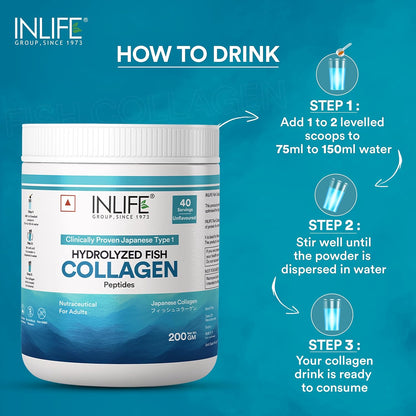 INLIFE Japanese Marine Collagen Supplements | Clinically Proven Ingredient | Hydrolyzed Fish Collagen Powder for Skin, Hair & Joints for Women & Men (Unflavored)