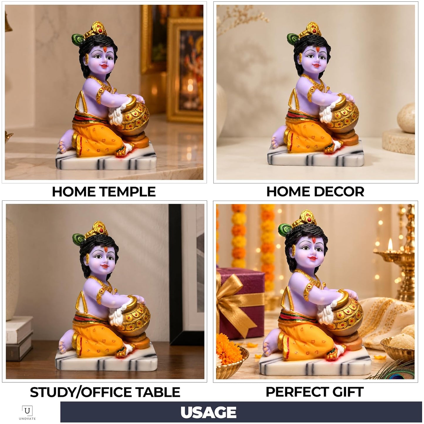 UNOVATE Krishna Makhan Chor Statue | Home Temple | Janmashtmi | Purple
