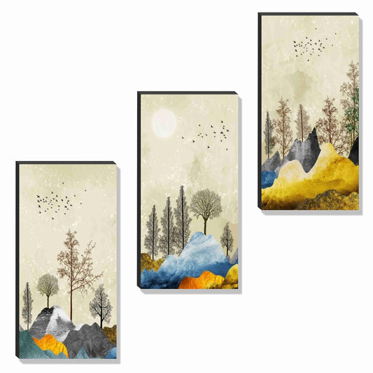 Abstract mountain for Wall Decoration - Set Of 3, 3d modern art Painting for Living Room Large Size with Frames for Home Decoration, Hotel, Office 30 cm x 51 cm JC-36
