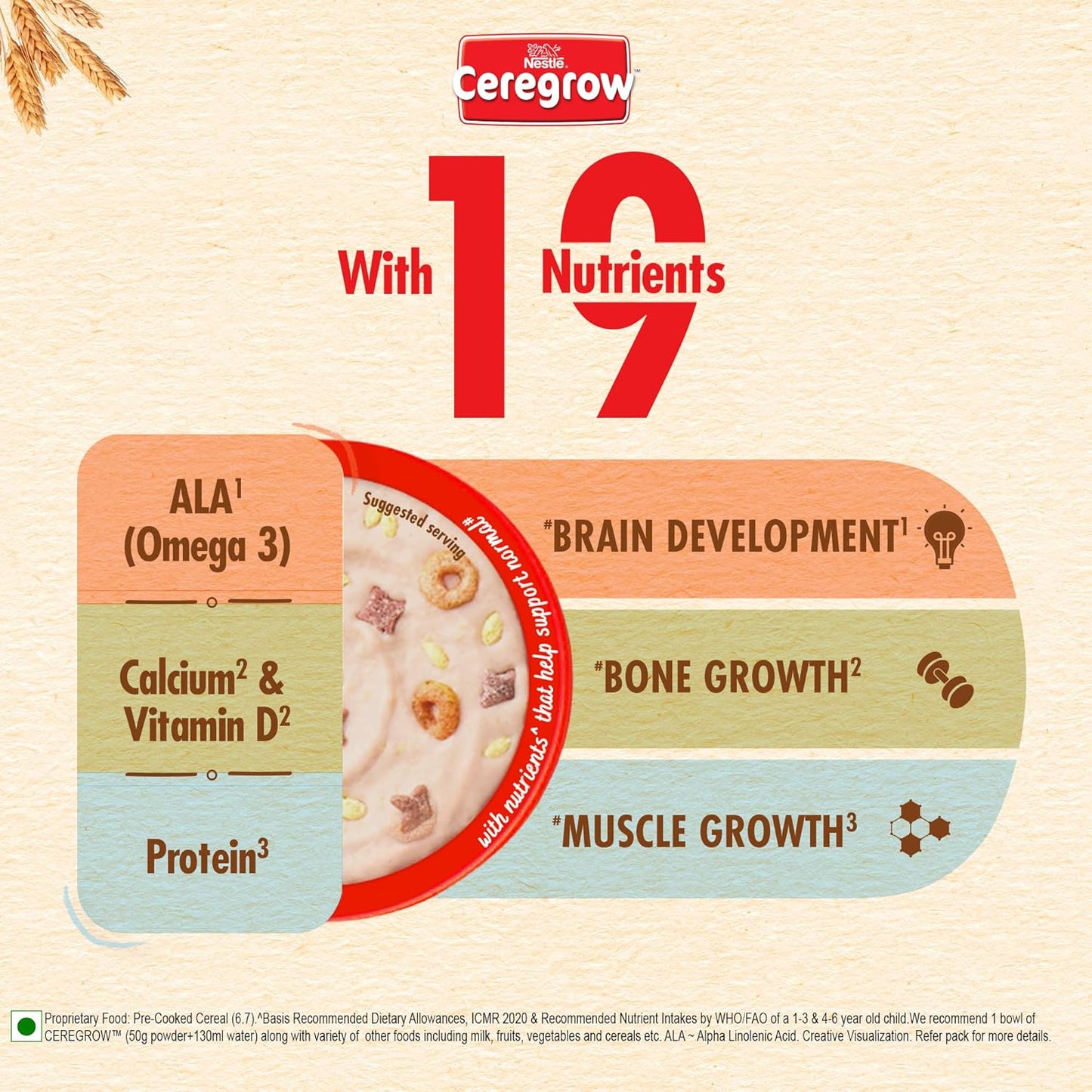 CEREGROW Multigrain Cereal with Milk & Fruits, NO Refined Sugar, from 2-6 Years, with Iron, Protein, Calcium, Omega 3, Instant Cereal, 300g, Bag-in-Box Pack