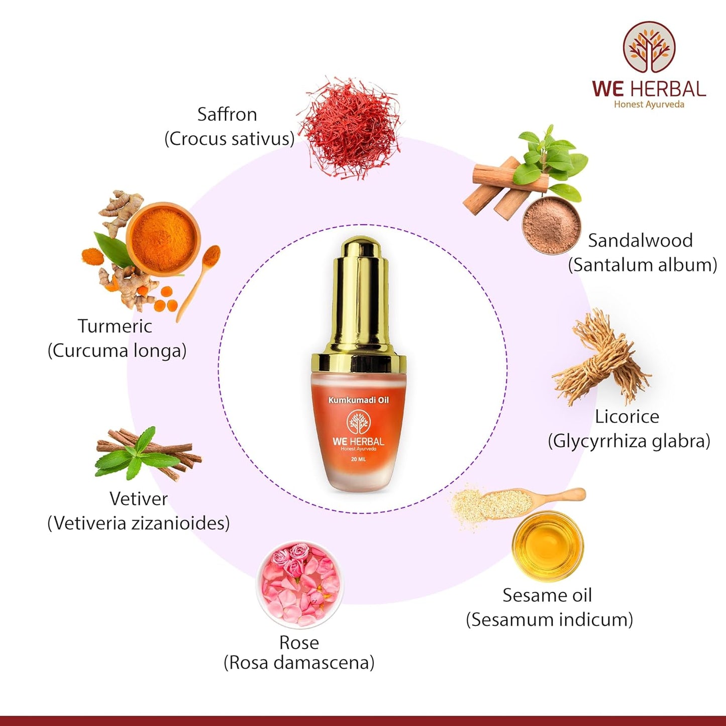 WeHerbal Kumkumadi Face Oil 10ml, Ayurvedic Brightening & Anti-Ageing Serum with Saffron, Turmeric & Sandalwood, Repairs Pigmentation & Fine Lines, No Added Colour or Fragrance