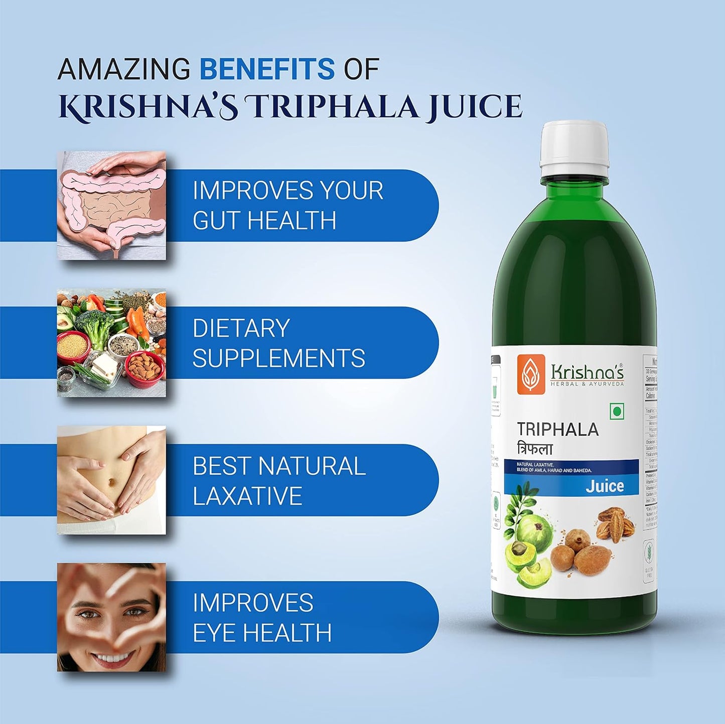 KRISHNA'S HERBAL & AYURVEDA Triphala Juice - 1000 Ml | Natural Laxative | Enriched With Amla, Harad, Baheda | Improves Digestion