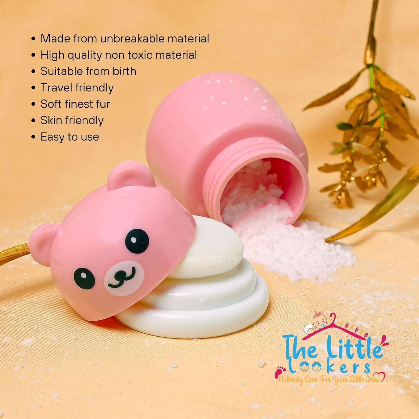 THE LITTLE LOOKERS Baby Powder Puff|Baby Powder Puff With Box|Powder Puff With Box Holder Container|Powder Puff For Babies|Puff Powder Box (Pink),1 Count