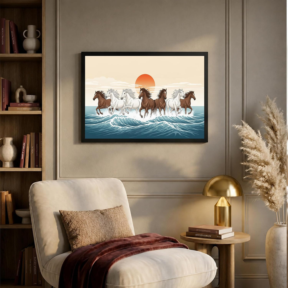 7 Horse Vastu Wall Painting (Landscape Collection) (Natural, Design 20, 48L x 33W cm)