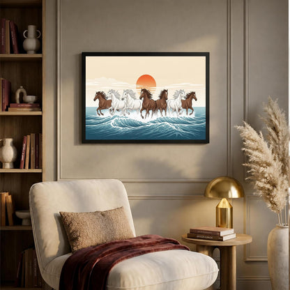 7 Horse Vastu Wall Painting (Landscape Collection) (Natural, Design 20, 48L x 33W cm)