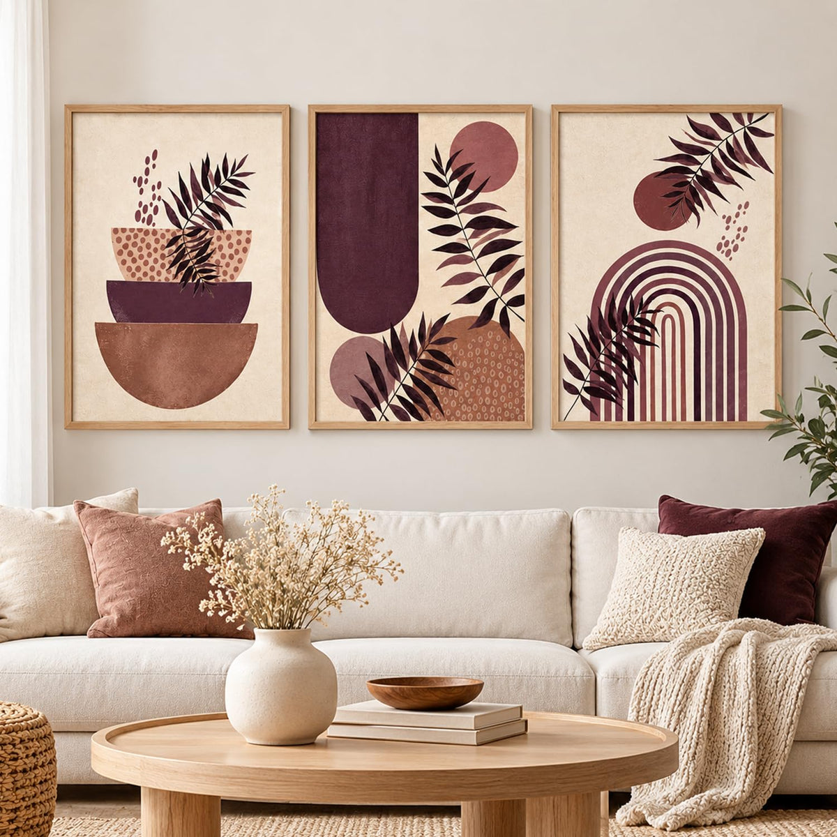 Wall Art Interior Decoration | Maximalist Aesthetic BOHO Paintings with Frame for Bedroom Living Room Hotel Home | Digital Reprint Set of 3 | 13X17 Inch