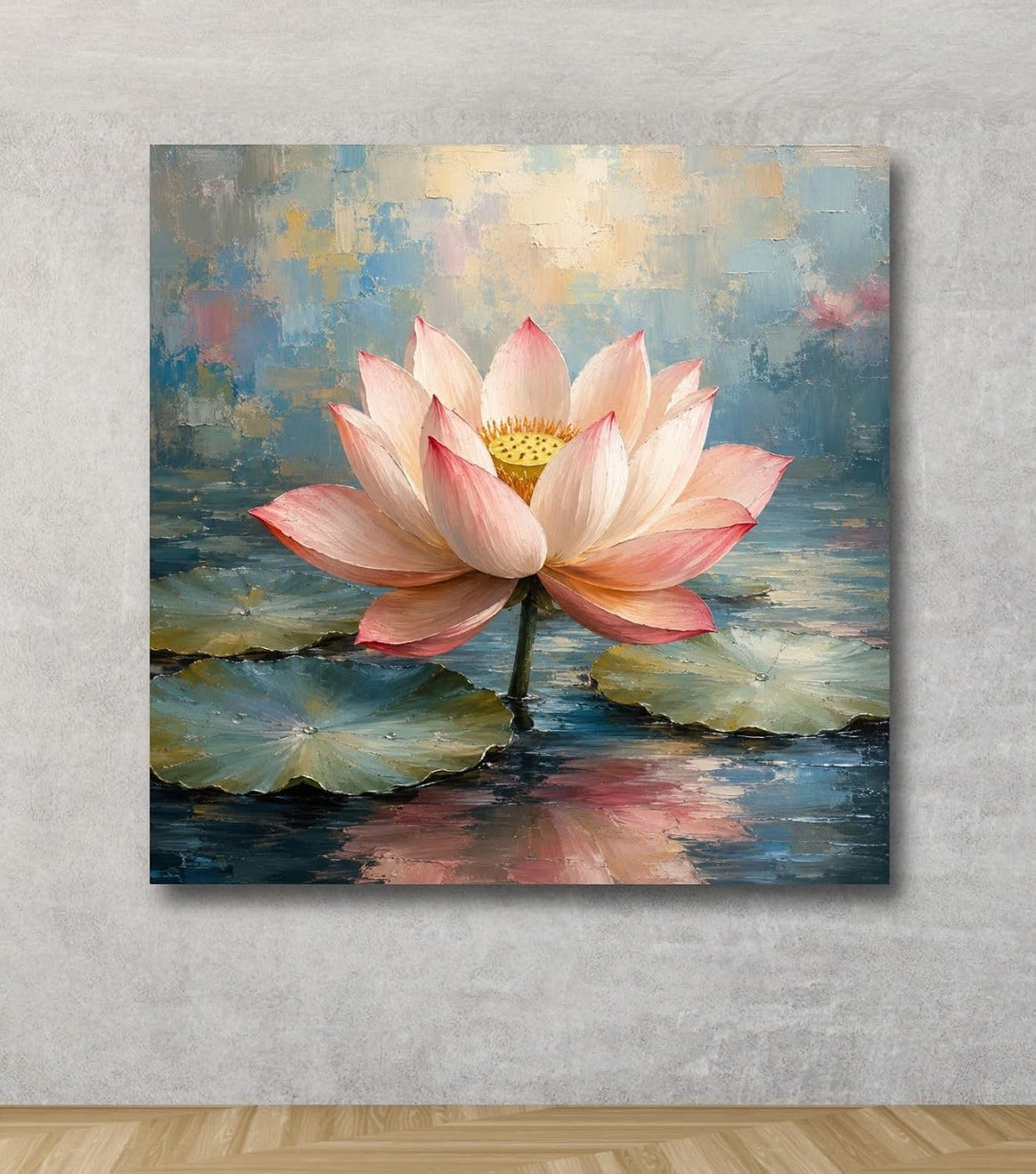 Lotus Flower Painting for Wall Vastu (15+ DESIGNS) Framed Lotus Canvas Painting for Living Room, Bedroom | Nature Floral Wall Art with Multiple Design Variations (Pink Single Lotus, 18x18 Inch, Framed)