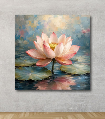 Lotus Flower Painting for Wall Vastu (15+ DESIGNS) Framed Lotus Canvas Painting for Living Room, Bedroom | Nature Floral Wall Art with Multiple Design Variations (Pink Single Lotus, 18x18 Inch, Framed)