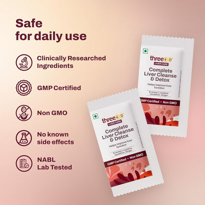 three60+ Complete Liver Cleanse & Detox | Daily detox for your liver | Helps Reduce SGOT/SGPT levels | 30 Sachets | With NAC, ALA, Dandelion & Ginger
