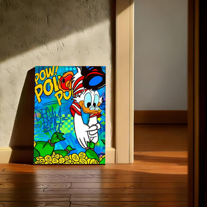 Pop Art Cartoon Duck Money Canvas Wall Art Painting For Living Room | Comic Graffiti Style Art Print Painting | Modern Street Wall Art for Home & Office, 41x56 cm