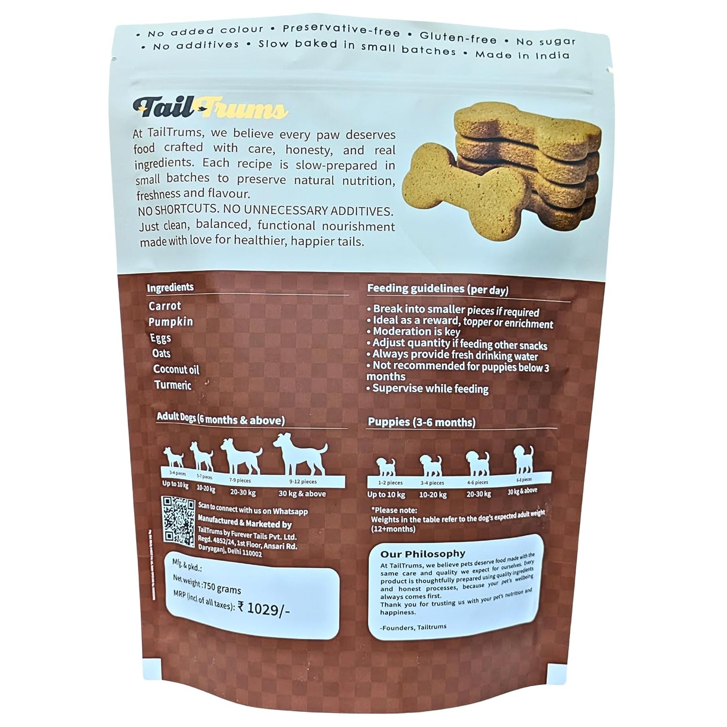 TailTrums Dog Biscuits – Carrot & Pumpkin Cookies 750g | Healthy Dog Food | All Breeds |