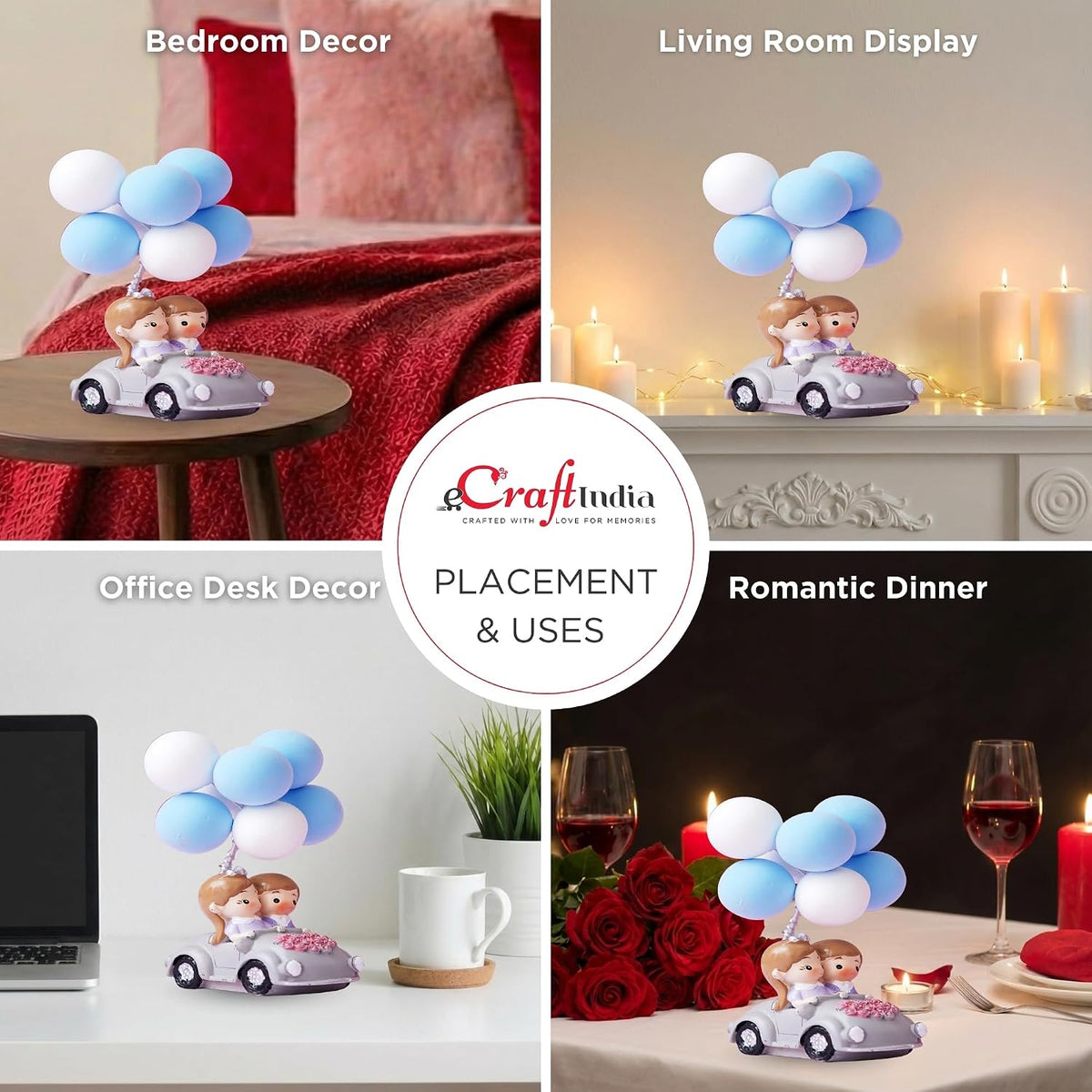 Valentine Gift for Girlfriend Boyfriend Romantic Couple Statue with Balloon on a Car Decorative Showpiece | Valentine Gift for Husband Wife Her Him | Valentines Day Decoration Items