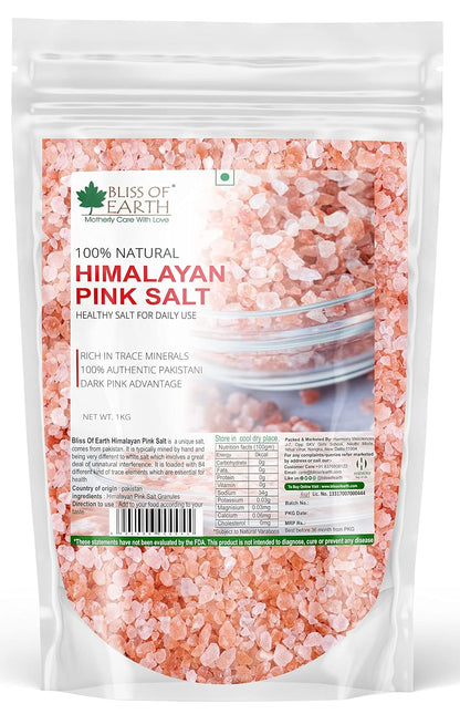 Bliss of Earth 1KG Granular Pakistani Himalayan Pink Salt Non Iodized for weight loss & Healthy Cooking, Natural Substitute of White Salt