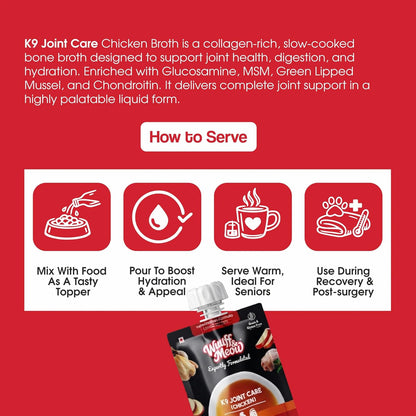 Wuuff & Meow K9 Joint Care Chicken Bone Broth for Dogs | Human Grade & Multi-Vitamin Mix | Dog Supplement | Vet-Formulated Joint Support (100g (Pack of 1))