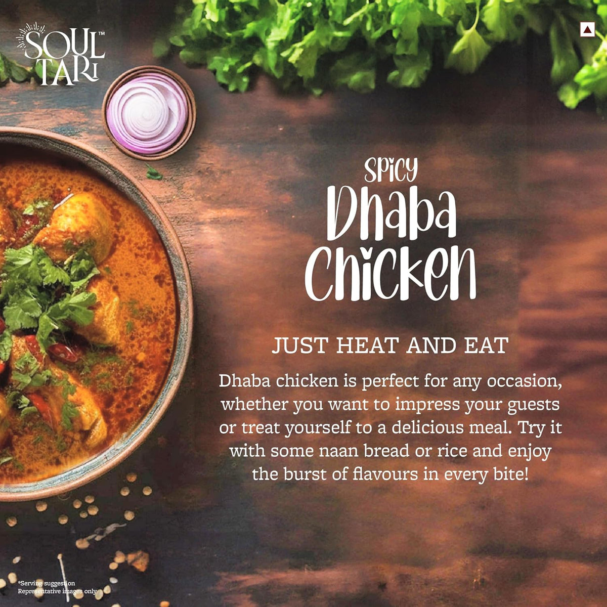 Soultari Ready To Eat Spicy Dhaba Chicken | Succulent Chunks of chicken In A Spicy Dhaba Style Curry Bursting With Flavour | Sufficent For Two | Just Heat And Eat | 300 Gram | Pack Of 1