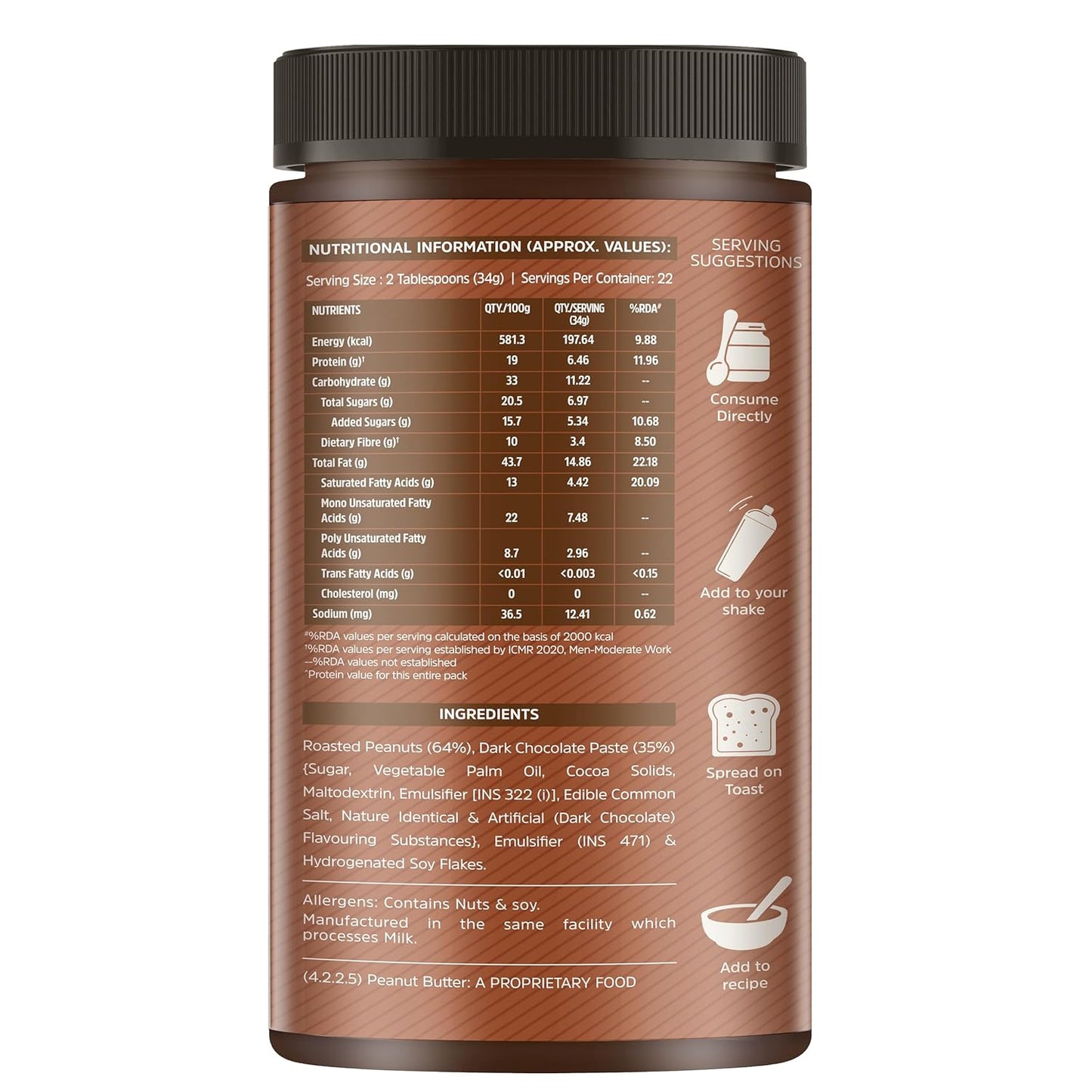 MuscleBlaze Fit Chocolate Peanut Butter (Crunchy, 750 grams) | High Protein | No Trans Fat, Energy Booster