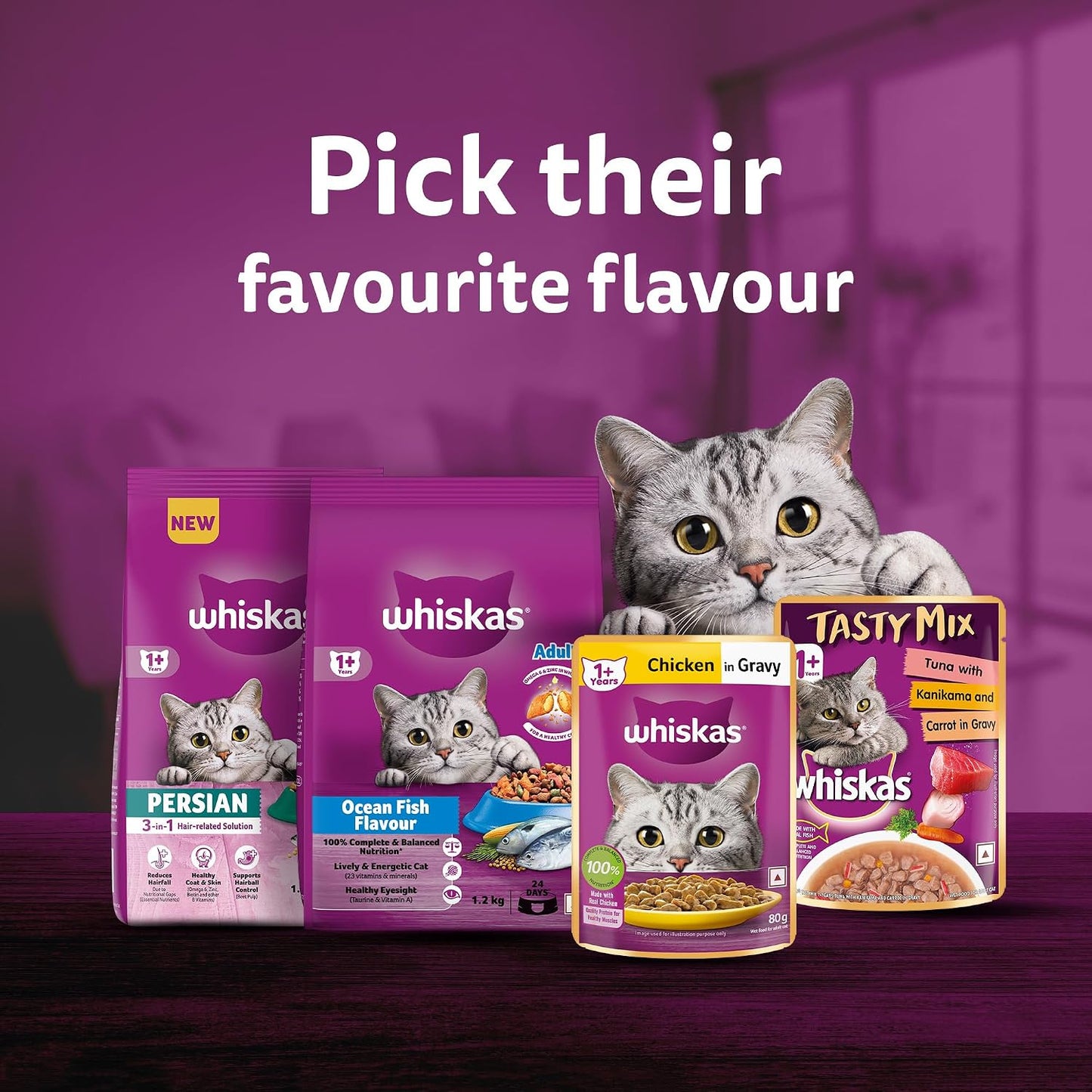 Whiskas Wet Cat Food for Adult Cats (1+Years), Chicken in Gravy Flavour, 80g