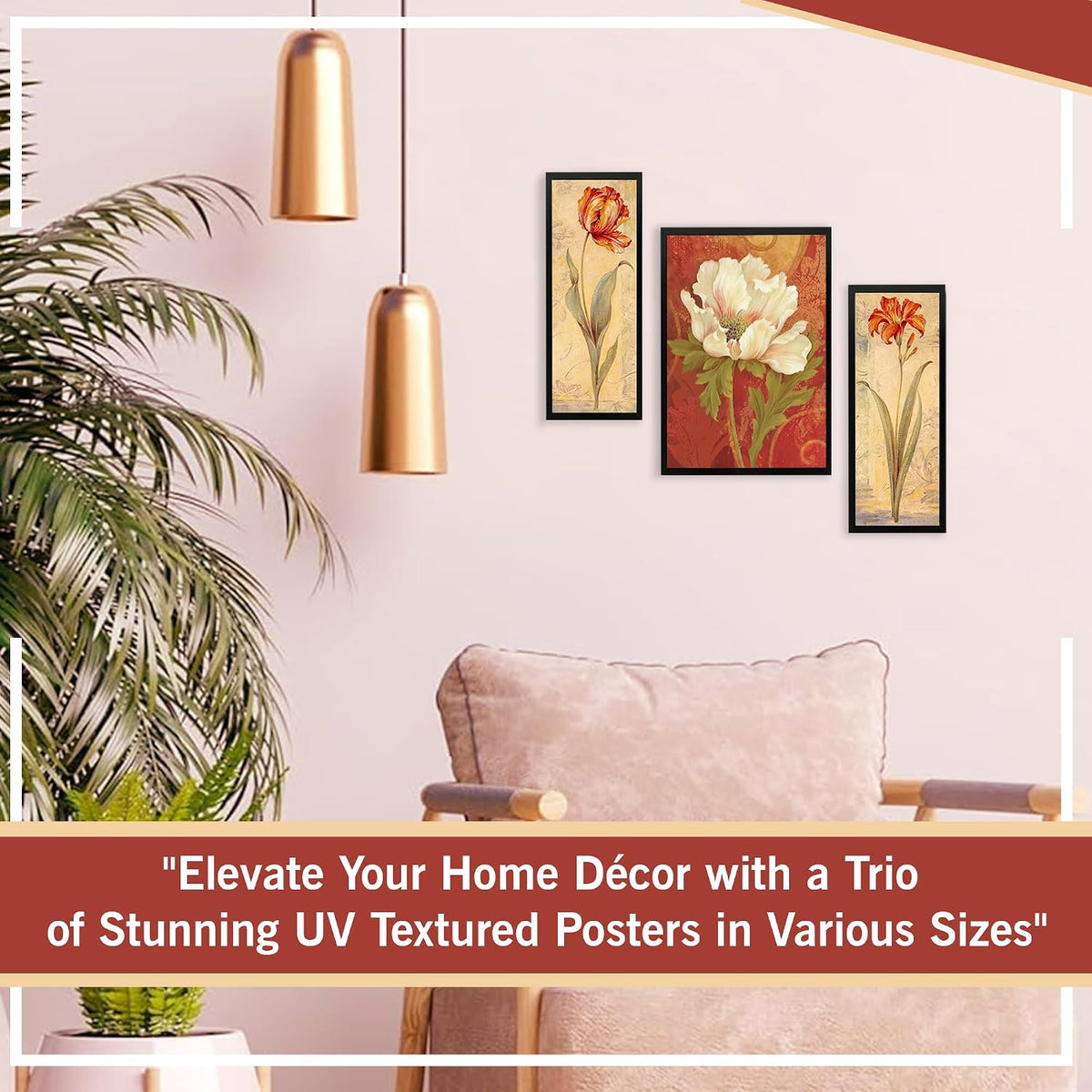 Wall Painting Frames For decor, Pictures Frame For Living Room, Home Decoration, Bedroom, Set of 3, 1pc- 23 x 30 cm, 2pc- 12.5 x 30 cm (Design 6)