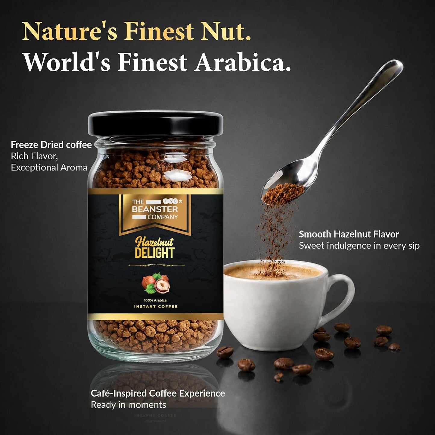 The Beanster Company 100% Arabica Hazelnut Delight Instant Coffee, 50g