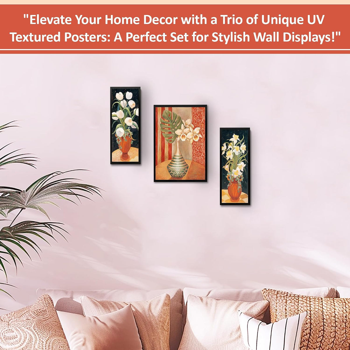 Wall Painting Frames For decor, Pictures Frame For Living Room, Home Decoration, Bedroom, Set of 3, 1pc- 23 x 30 cm, 2pc- 12.5 x 30 cm (Design 7)