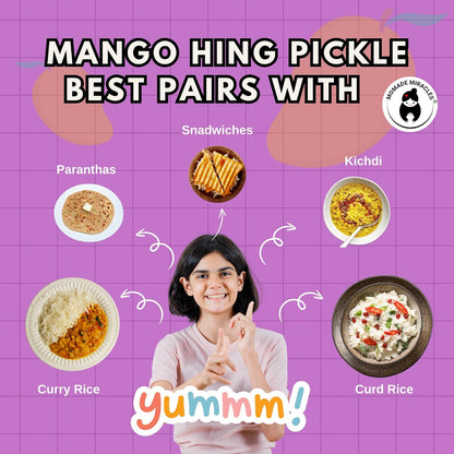 Momade Miracles Mango Aam ka Achar with Hing Flavour/Pickle Without Oil Traditional Indian Homemade Achar with Hing, Sweet & Tangy Pickle | Dry Sukha Aam Ka Achaar made with Organic Methods & Preservative free
