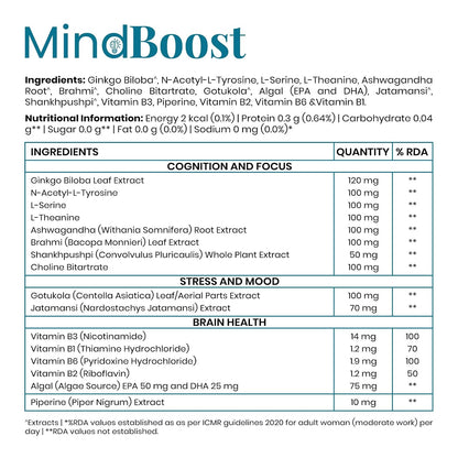 Purezen MindBoost | Brain Health Supplement for Focus, Clarity & Mental Performance | With Ginkgo, Ashwagandha, Omega-3 & Bacopa | 60 Capsules
