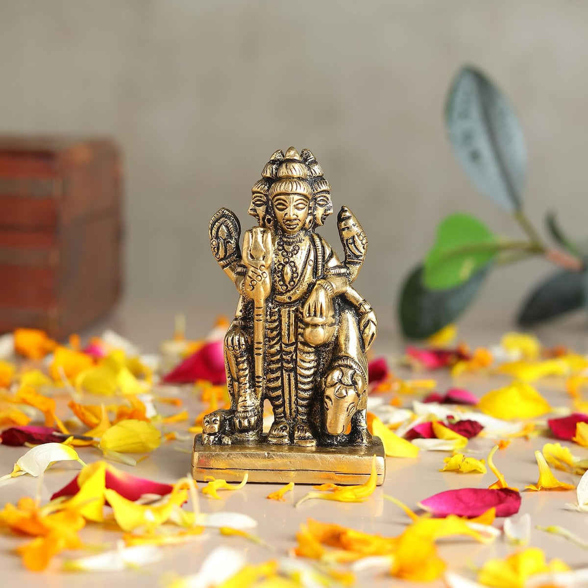 Brass Dattatreya Idol | Brahma Vishnu Mahesh Trimurti Murti for Mandir & Pooja Room | Brass God Statue for Home Decor (Design01: L4.5 x W7 x H7 cm)