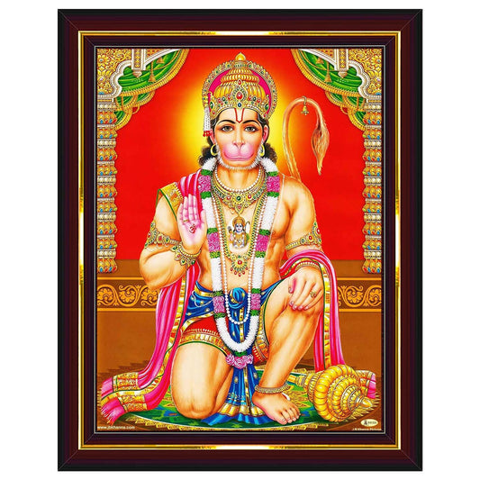 Lord Hanuman Ji Hanumanji Jai Bajrangbali Wall Painting Framed Home Decor (Wood,Acrylic,Brown,Small Size,6x8 Inch) B756S