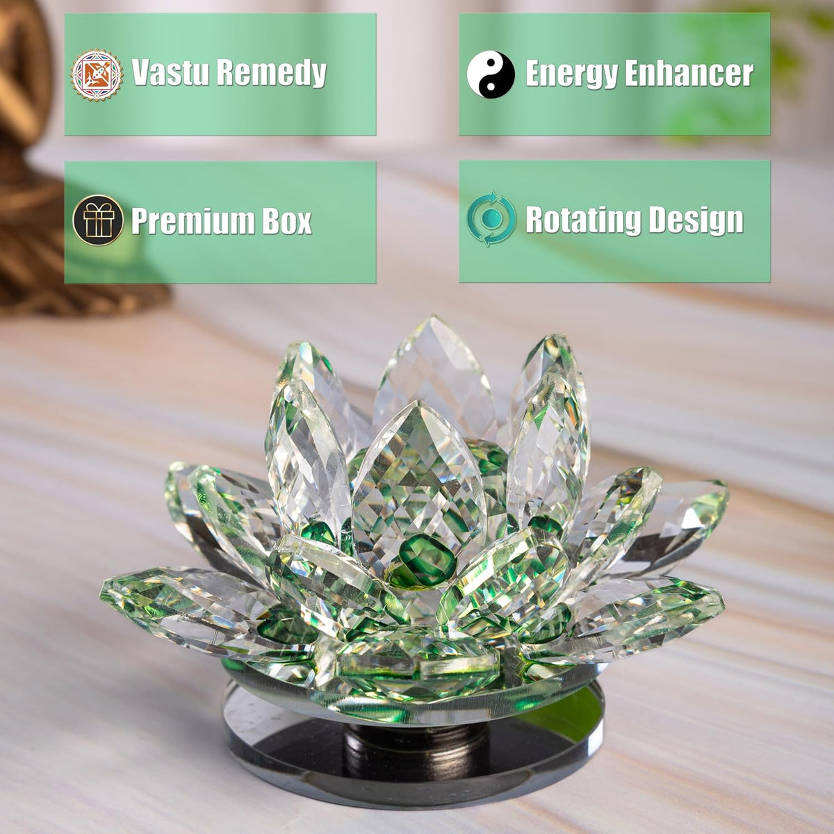 Crystal Lotus Flower Glass Showpiece, Decor -8.5 x 5.5 CM