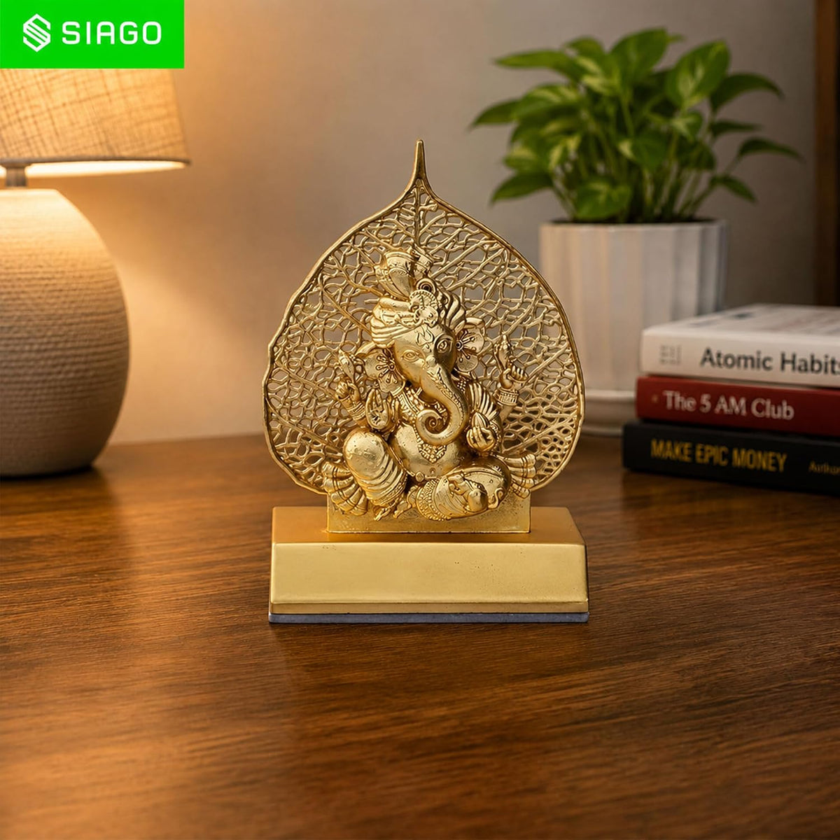 Metal Lord Ganesha Idol – Golden Car Dashboard & Home Decor Showpiece Golden SIA484