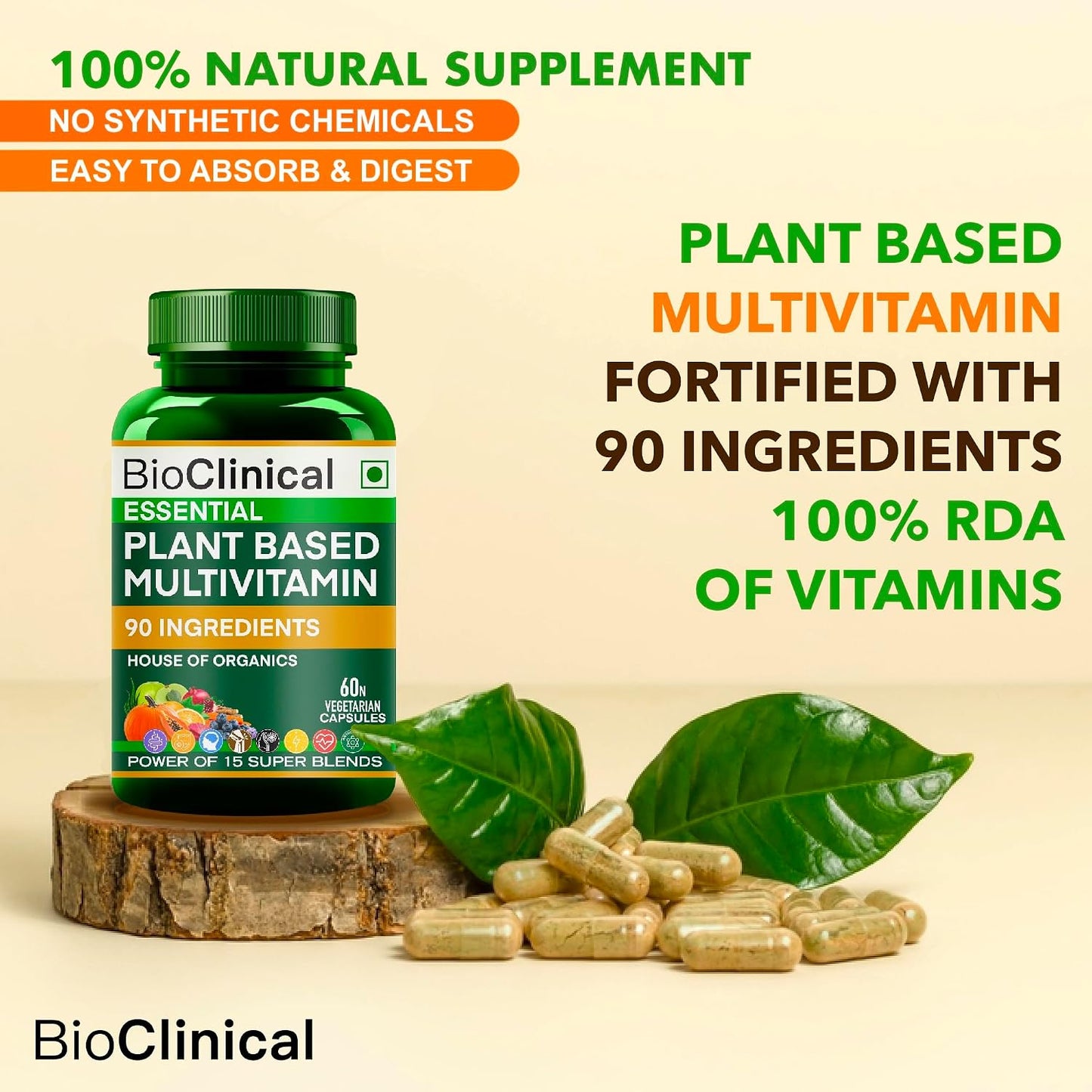 truu HIMALAYAS BioClinical Plant Based Multivitamin for Men & Women - Organic Natural Vitamins - Daily Vital Nutrition - Nature Made, Ayurvedic & Whole foods Supplement - Energy, Hair & Bone Health -60 Veg Capsules