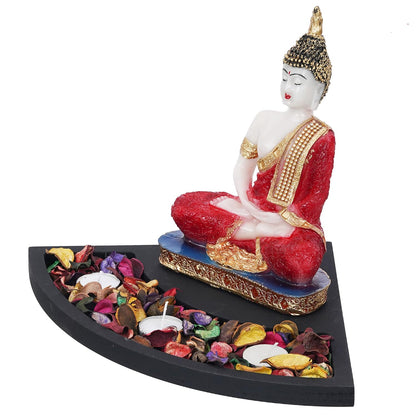 Red Resin Meditating Lord Buddha Statue Tea Light Candle Holder| Buddha Idol Tealight Holder| Diwali Decoration Item for Home Decor| Buddha Showpiece Gift for Diwali Housewarming Birthday