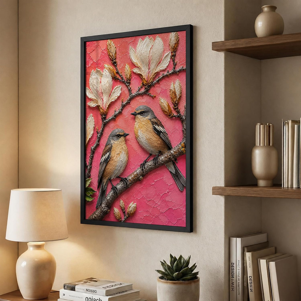 Bird Pair Magnolia Framed Wall Art, Black, 10x13 Inches