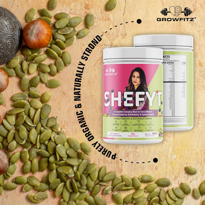 Growfitz Shefyt 100% Natural Plant Protein Rich 400g | 12g Protein | Meal Replacement Shake For Weight Control & Management | 50+ Powerful Herbs | Energy, Wellness, Immunity, Law Fat (Cardamom)
